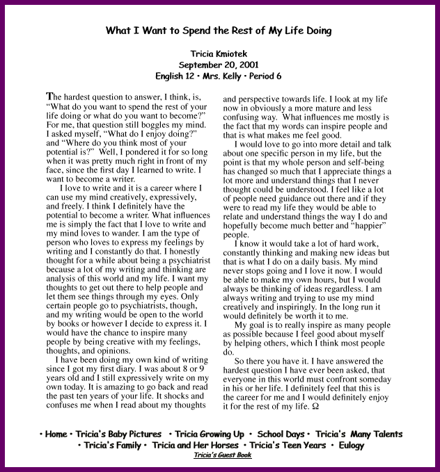 Original essay page image from the memorial site